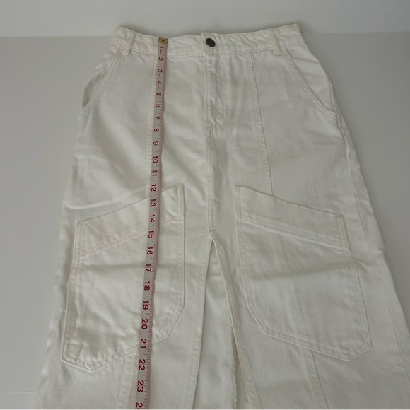 ZARA White Denim Front Slit Long Ankle Length Front Back Pocket Skirt Small - Picture 7 of 10